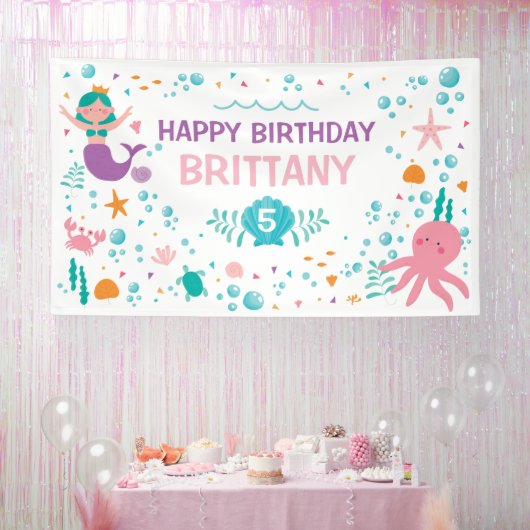 Lona Mermaid Under the Sea birthday banner 横断幕 (パーティー)