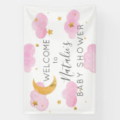 Lona Moon & Stars nubes rosas, pancarta de ducha d 横断幕 (縦)