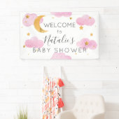 Lona Moon & Stars nubes rosas, pancarta de ducha d 横断幕 (インサイチュ)