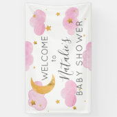 Lona Moon & Stars nubes rosas, pancarta de ducha d 横断幕 (縦)