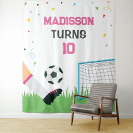 Lona Soccer girl Sport Birthday backdrop banner タペストリー