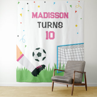 Lona Soccer girl Sport Birthday backdrop banner タペストリー