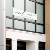 Lona WELCOME black and white Sign banner backdrop  横断幕 (ビルの外側)