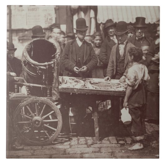 「Londの街の生活からのSt Gilesの安い魚、 タイル (正面)