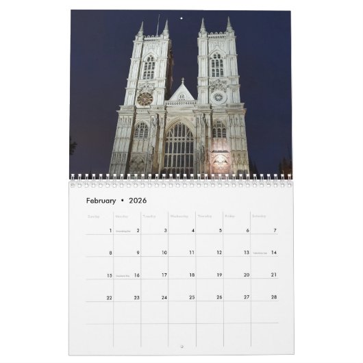 London at night 2026 Calendar カレンダー (2月 2026)