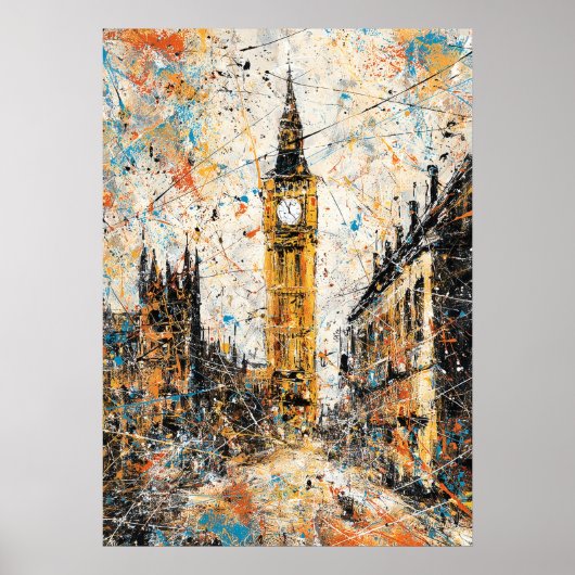 London Big Ben Abstract Drip Painting ポスター (正面)