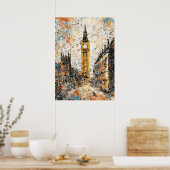 London Big Ben Abstract Drip Painting ポスター (キッチン)