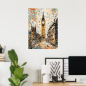 London Big Ben Abstract Drip Painting ポスター (ホームオフィス)