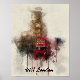 London big ben and red bus poster ポスター