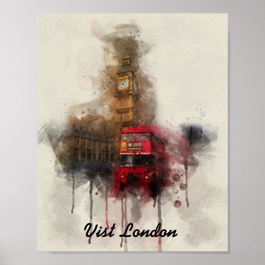London big ben and red bus poster ポスター (正面)