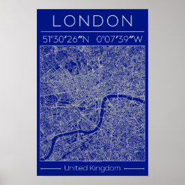 London Blueprint City Map Poster Minimal UK ポスター