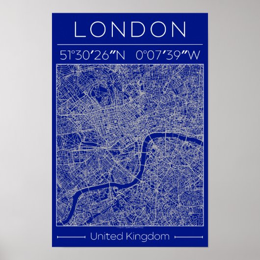 London Blueprint City Map Poster Minimal UK ポスター (正面)