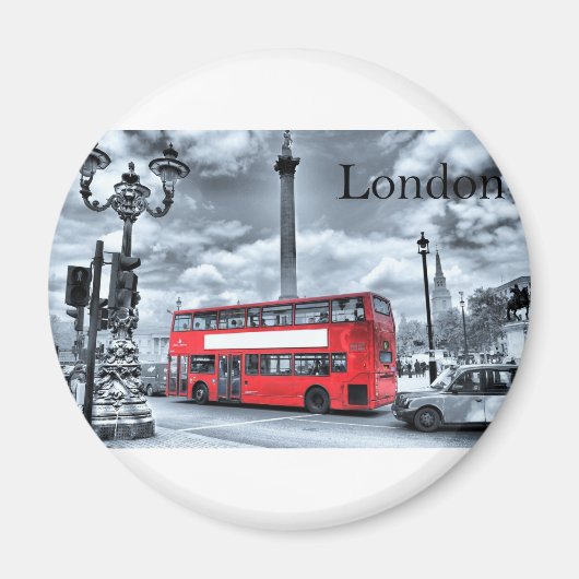 LONDON BUS in Black & White (St.K) マグネット (正面)