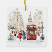 London Christmas Watercolor City Scene セラミックオーナメント (正面)
