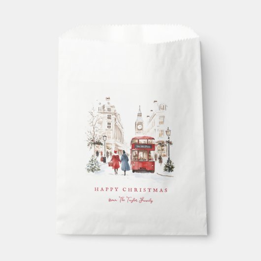 London Christmas Watercolor City Scene フェイバーバッグ (正面)