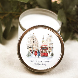 London Christmas Watercolor City Scene ラウンドシール