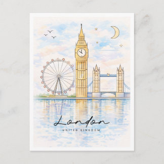 London Cityscape Watercolor | United Kingdom シーズンポストカード