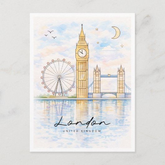 London Cityscape Watercolor | United Kingdom シーズンポストカード (正面)
