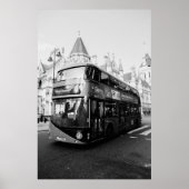London Double Decker Bus Black and White ポスター (正面)