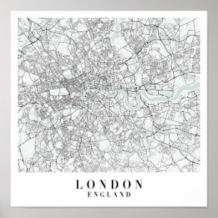 London England Blue Water Street Map ポスター