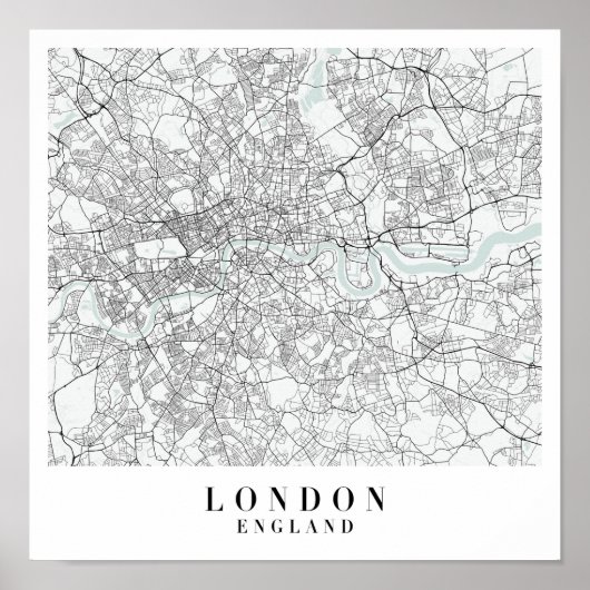 London England Blue Water Street Map ポスター (正面)