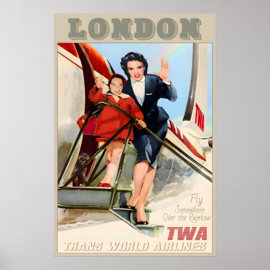 London England TWA Trans World Airlines New Retro ポスター (正面)
