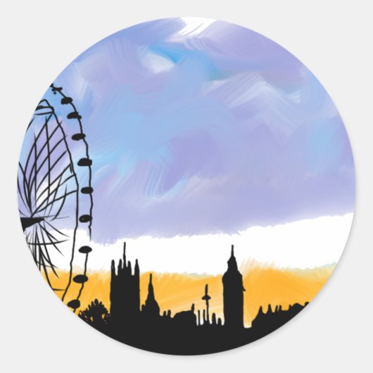 London Eye Skyline Art,カスタマイズ可能なギフト ラウンドシール (正面)