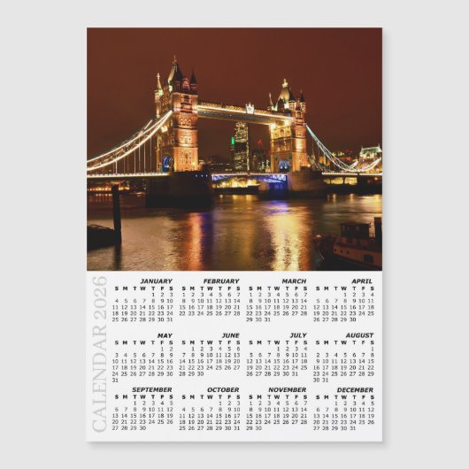 London Fridge Calendar 2026, Tower Bridge at Night (正面)