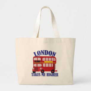 London Goes Higher Funny Travel Cartoon Bus ラージトートバッグ