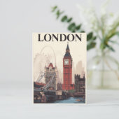 London Iconic Landmarks Retro Travel Art ポストカード (スタンド正面)