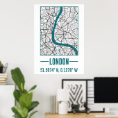LONDON MINIMALIST city Map, LONDON DIY city Map ポスター (ホームオフィス)