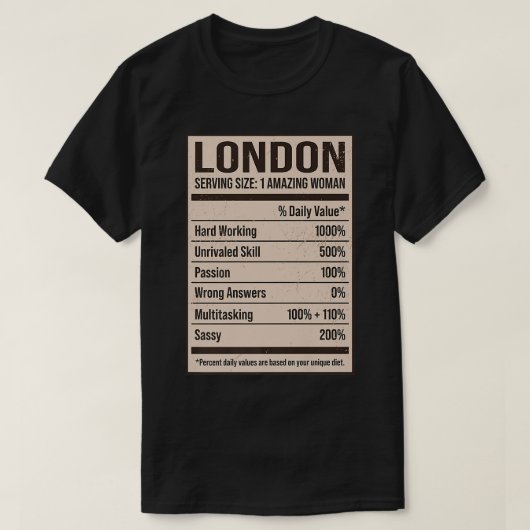 London Nutrition Facts Name Nickname Alias Title F Tシャツ (デザイン正面)