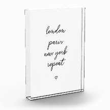 'London Paris New York Repeat' Acrylic block
