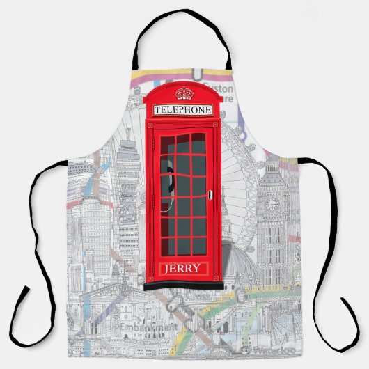 London Phone Booth Tube Map 🇬🇧 Custom Name エプロン (正面)