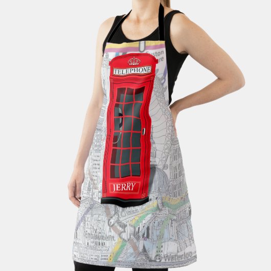 London Phone Booth Tube Map 🇬🇧 Custom Name エプロン (インサイチュ)