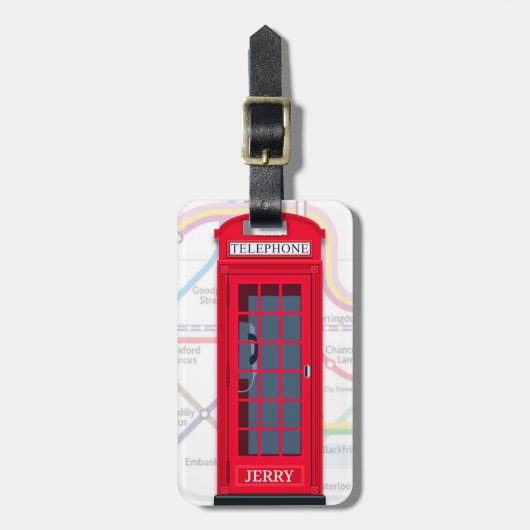 London Phone Booth with Tube Map Background ラゲッジタグ (正面縦)