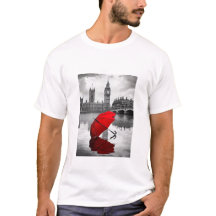 London Rain: Red Umbrella by the Thames