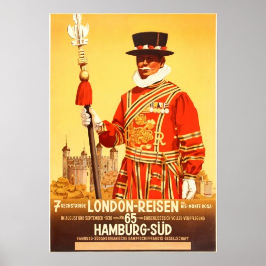 LONDON REISEN HAMBURG SUD蒸気船ヴィンテージ旅行 ポスター (正面)