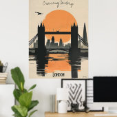 London Silhouette, Tower Bridge Sunset Reflections ポスター (ホームオフィス)