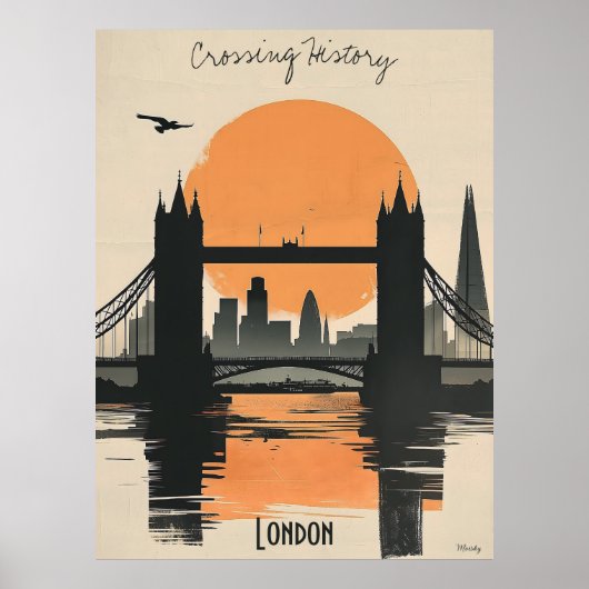 London Silhouette, Tower Bridge Sunset Reflections ポスター (正面)