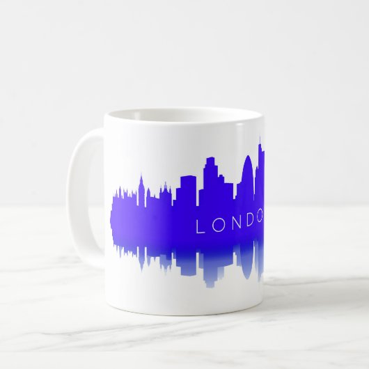 London Skyline Silhouette – Modern Blue コーヒーマグカップ (正面左)