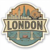 London Skyline UK Vintage Travel Badge シール (正面)