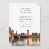 London Skyline Watercolor Birthday Weekend 招待状 (正面/裏面)