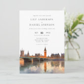 London Skyline Watercolor Elegant Wedding 招待状 (スタンド正面)