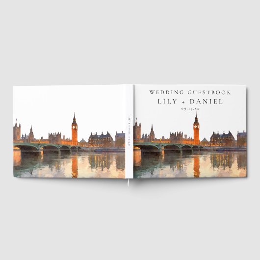 London Skyline Watercolor Wedding ゲストブック (全面)