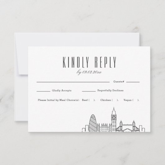 London Skyline Wedding RSVP with Meal Choice (正面)