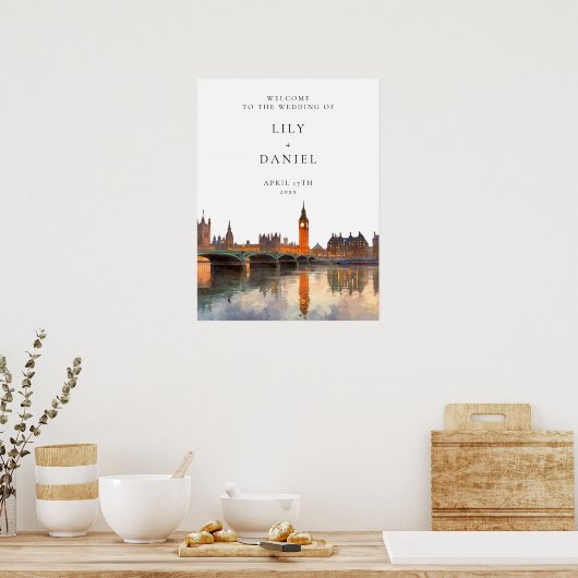 London Skyline Wedding Welcome Sign ポスター (キッチン)