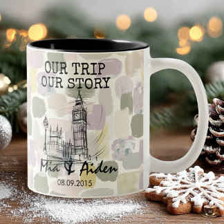 London skyline with pastel brushstroke background ツートーンマグカップ