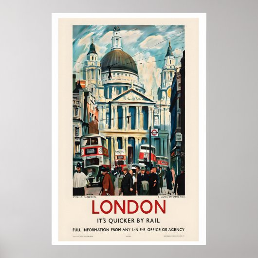London St Pauls Cathedral Vintage Travel Poster ポスター (正面)