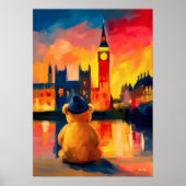 London Teddy Beanie Sunset Thames Reflection ポスター (正面)